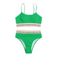 Bikini De Verano Para Mujer Estilo Playa Moda Elegante Con Cintura Alta Y Efecto Delgado Dos Piezas Color Bloqueado Conjunto De Baño Con Suspensión - details 27