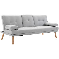HOMCOM Sofá Cama 3 Plazas, Mesa Abatible con 2 Soportes para Vasos, 181x77x78 cm, Sofá Cama con Respaldo Ajustable, Apertura Clik-Clak, Reposabrazos Desmontables, Patas de Madera, Gris Claro - details 0