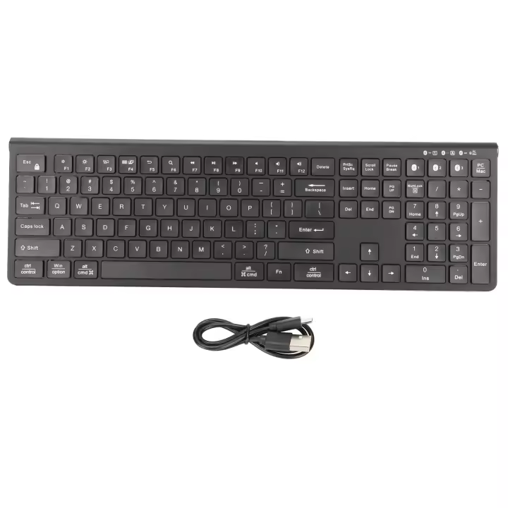 Teclado inalámbrico recargable Teclado multidispositivo Bluetooth 5.0 recargable con teclado numérico para Windows para OS X Negro - 1