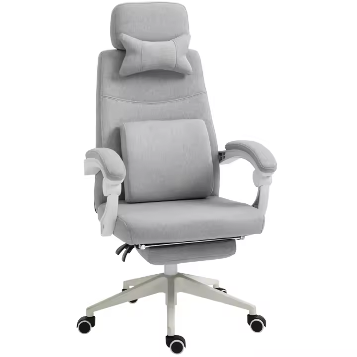 Vinsetto High Back Office Chair Modern Adjustable Reclining Executive Swivel Computer Desk Seat with Armrest and Footrest, Grey - 1