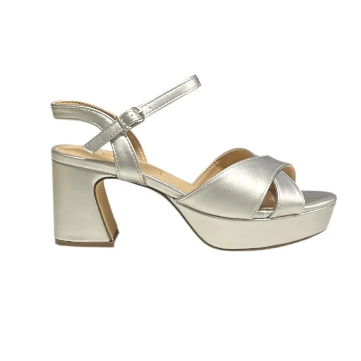 Sandalia Cruzada Planta Piel Plata - 1