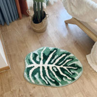 Alfombra De Piso De Hoja Tropical Monstera Irregular Tufted Para Sala De Estar Baño Hecha a Mano Alfombrilla De Baño Verde Monstera Fluffy Antideslizante Resistente Al Desvanecimiento Para Adultos - details 0