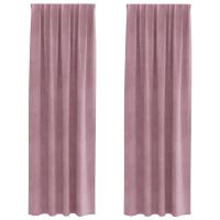 Cortinas Blackout de vidaXL con cinta superior 2 pcs de terciopelo rosa oscuro - details 1