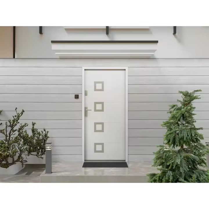 Vente-unique - Puerta de entrada de acero y acero inoxidable Alt. 207 x Ancho 100 cm blanco - con apertura hacia la derecha - TIFANA - 1