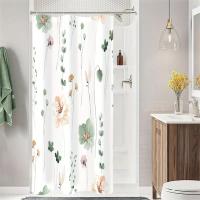 Juego de cortina de ducha Floral de acuarela moderna con ganchos, impermeable, diseño minimalista para baño, 1 unidad - details 14