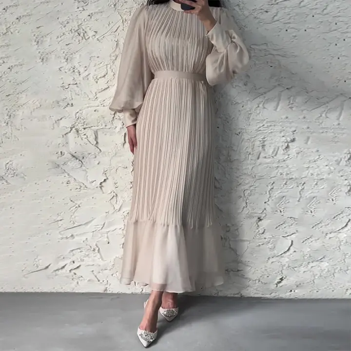 Vestido Largo Maxi Con Volantes Y Cintura Alta Para Mujer Estilo Elegante Con Mangas Acolchadas Y Diseño De Encaje Para Fiesta Otoño - 1