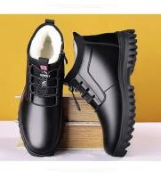 Botas De Hombre Invierno Cuero Con Forro De Peluche Cómodas Antideslizantes Casuales Para Exteriores Y Vacaciones - details 9