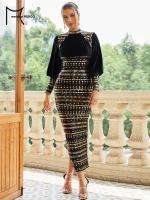 Vestido Largo De Noche Vintage De Veludo Negro Con Encaje Y Manga Bishop Para Mujer Vestido De Fiesta De Noche De Elegante Corte Bodycon Para Bodas Y Premiaciones - details 2