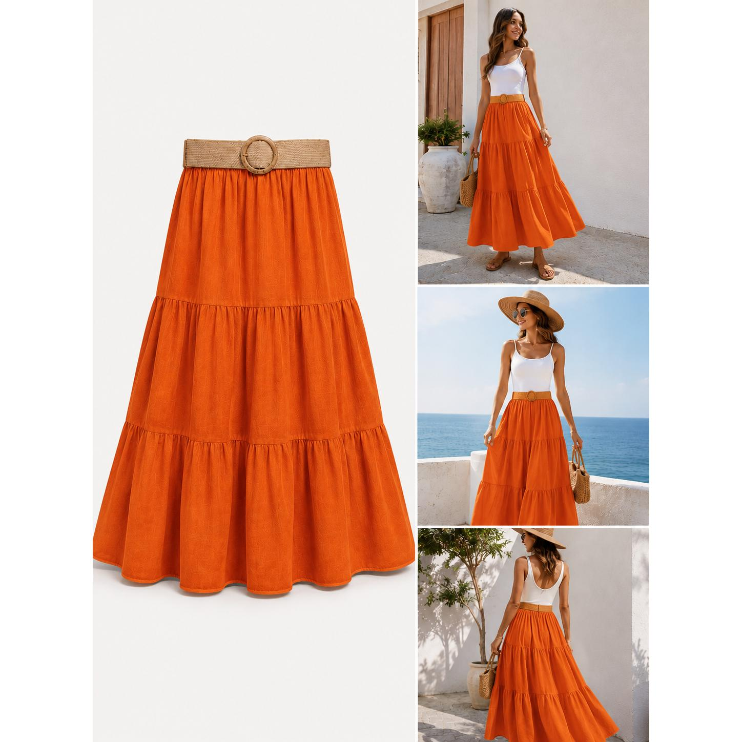 Falda Larga Blanca de Estilo Boho Chic para Mujer | Diseño Fresco y Cómodo con Cinturón de Rafia, Perfecta para Combinar en Primavera y Verano con Sandalias o Alpargatas