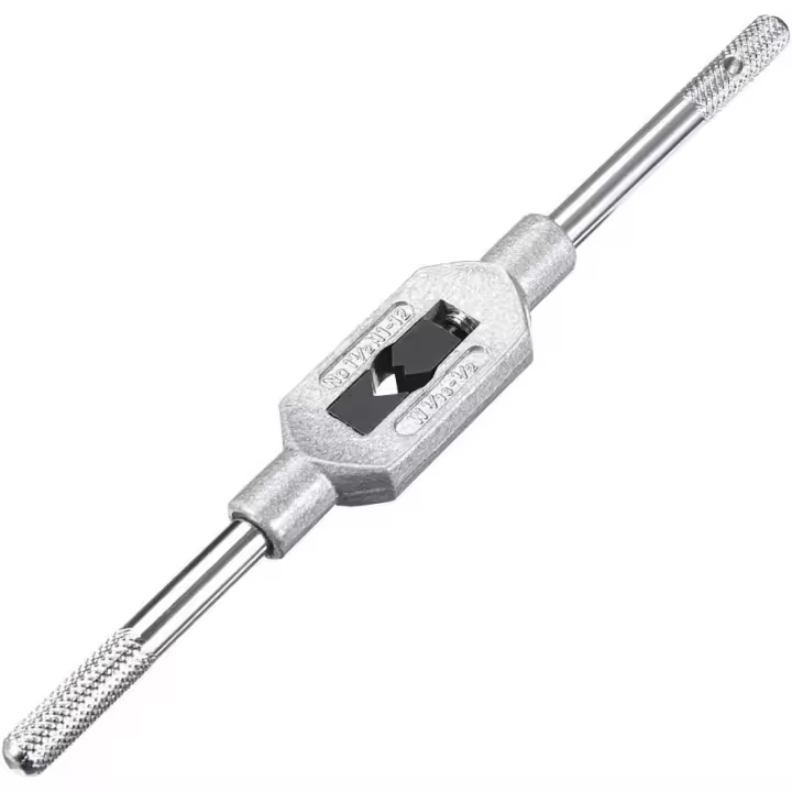 Portamachos para mano izquierda, mango de llave de macho ajustable para machos métricos M1-M12 W1/16-1/2, llave de machos avellanada, herramienta de machos, mango de acero cromado - 1