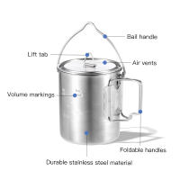 LIXADA Taza De Acero Inoxidable Portátil De 750ml Con Tapa Y Manija Plegable Para Camping Cocina Picnic Deportes Al Aire Libre - details 2