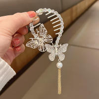 Pinza Para El Pelo De Mujer Con Perlas Y Colgante De Mariposa Imitación De Cristal Rhinestone Accesorio De Cabello Para Coletas Altas Decorativo Para Uso Casual - details 1