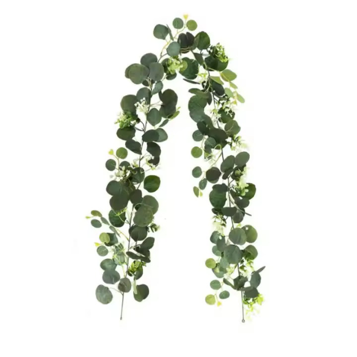 Elegante Guirnalda De Eucalipto Artificial Con Flores Blancas 5.9Pies Faux Greenery Vine Para Decoración De Bodas Y Oficinas En El Hogar - 1