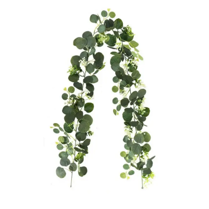 Elegante Guirnalda De Eucalipto Artificial Con Flores Blancas 5.9Pies Faux Greenery Vine Para Decoración De Bodas Y Oficinas En El Hogar - 1