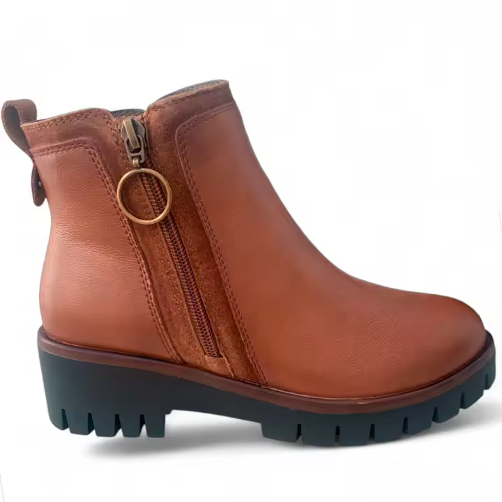 Botines de Piel Mujer Khloe Marín 3426 en Color Tabaco con Cremallera y Planta Acolchada Memory Foam - Ideal para Otoño-Invierno - 1