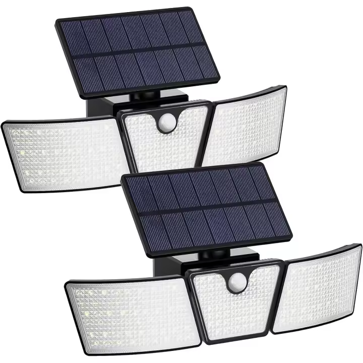 Outdoor Solar Light with Motion Sensor, Solar Floodlight 3 Heads 265 LEDs IP65 Waterproof for Garden (Pack of 2) - 1