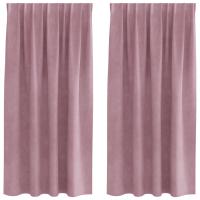 Cortinas opacas vidaXL con cinta superior 2 piezas de terciopelo rosa oscuro - details 1