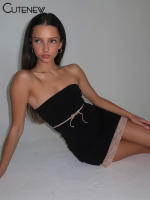 Vestido Mini De Encaje Sólido Negro Para Mujer Verano 2023 Estilo Hipster Sexy Con Pecho Empapado Ajustado Y Cintura Natural Vestimenta De Fiestas Nocturnas - details 15