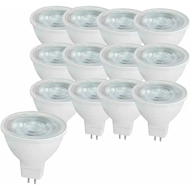 Paquete de 12 bombillas LED MR16 de 5 W GU5.3, equivalente a luz halógena MR16, blanco frío 6000 K, 500 lúmenes, no regulable AC/DC 12 V [Clase de eficiencia energética A] - 1