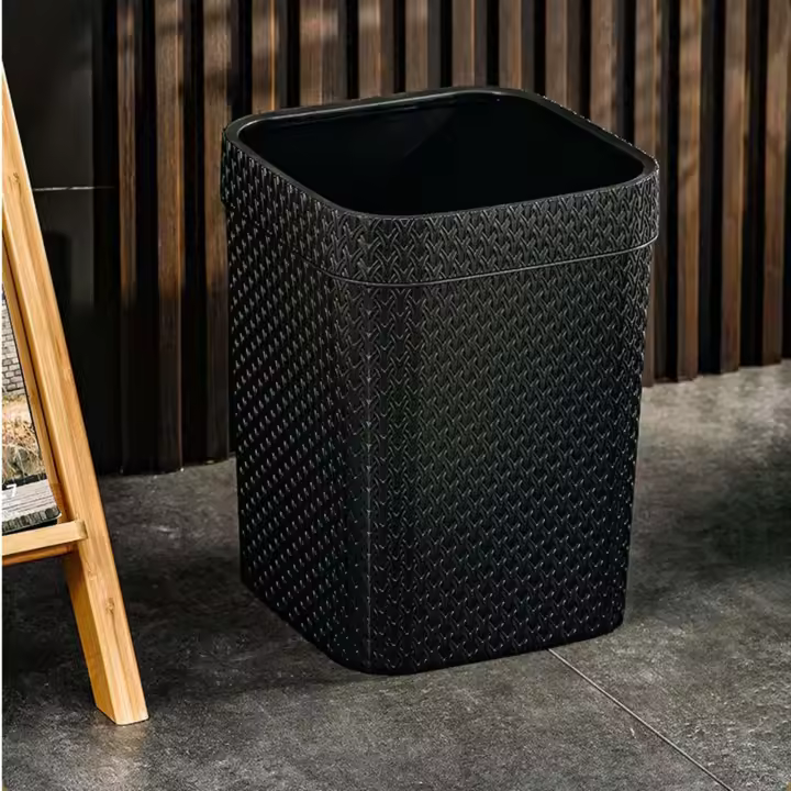 Cesta De Basura Redonda De Rotura Tejida En Rattan Compacta De Plástico Para Interiores Y Exteriores Adecuada Para Dormitorio Cocina Patio Y Coche - 1