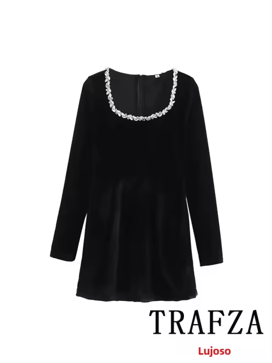 Vestido Mini Vintage TRAFZA Para Mujer Con Hebilla Y Cuello Abierto Estilo Casual Elegante Verano 2024 Fiesta Noche - 1