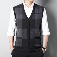 Suéter De Casual Para Hombre Chaqueta Sin Mangas Gruesa Para Otoño E Invierno Cardigan Con Estampado Rayado Cuello En V - details 1