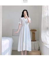 Vestido Blanco Azul Para Mujer Talla Grande Verano Manga Corta Estilo Coreano Retro Francés Slim Fit Ropa Femenina Casual - details 2