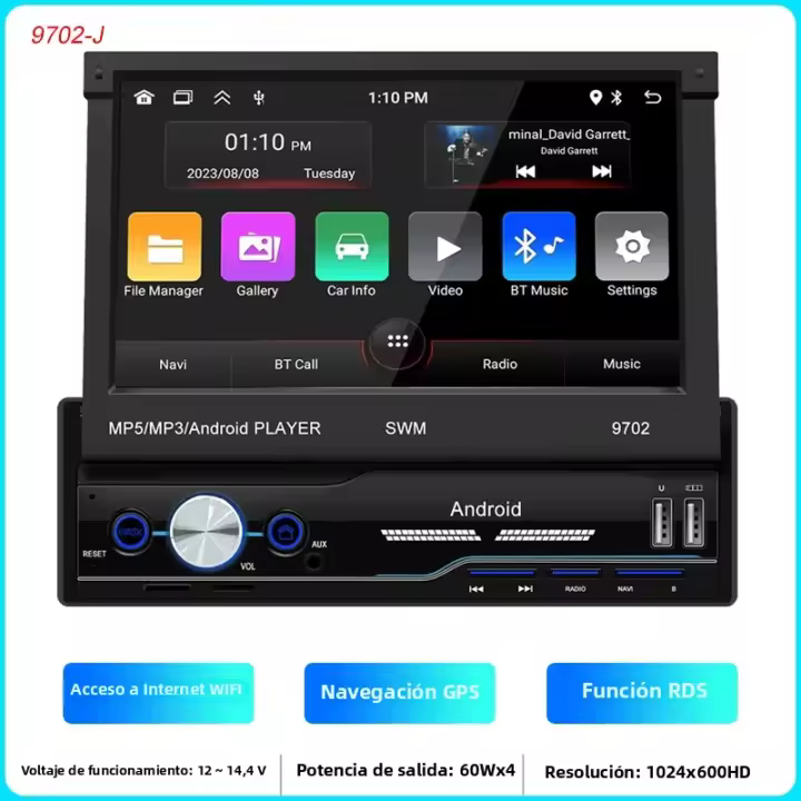 Reproductor De Radio Para Coche 1Din Pantalla Táctil Retráctil De 7 Pulgadas MP5 Con CarPlay Sin Fios Android Auto Mirror Link WiFi GPS - 1
