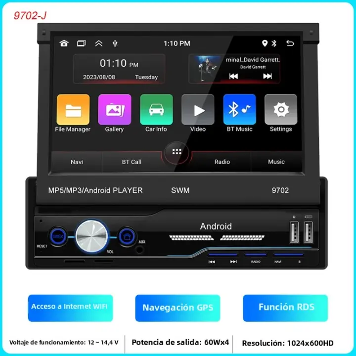Reproductor De Radio Para Coche 1Din Pantalla Táctil Retráctil De 7 Pulgadas MP5 Con CarPlay Sin Fios Android Auto Mirror Link WiFi GPS - 1