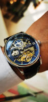 Reloj Mecánico Forsining De Lujo Con Esqueleto Y Tourbillon Para Hombres Con Correa De Cuero Genuino Zona Horaria Dual Fase De La Luna Resistente Al Agua Y Shock - details 10