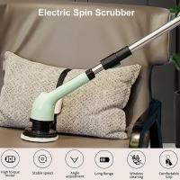 Cepillo de limpieza eléctrico con 9 cabezales de cepillo reemplazables, fregador eléctrico de 2 velocidades y mango largo ajustable (verde) - details 1