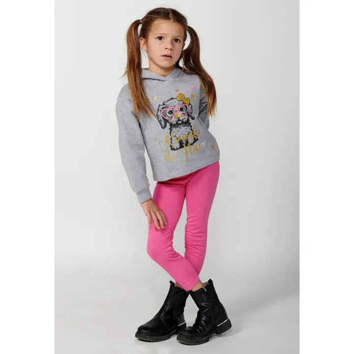 Koroshi Sudadera de manga larga con Cuello con capucha y Estampado delantero de un perrito color Gris para Niña - 1