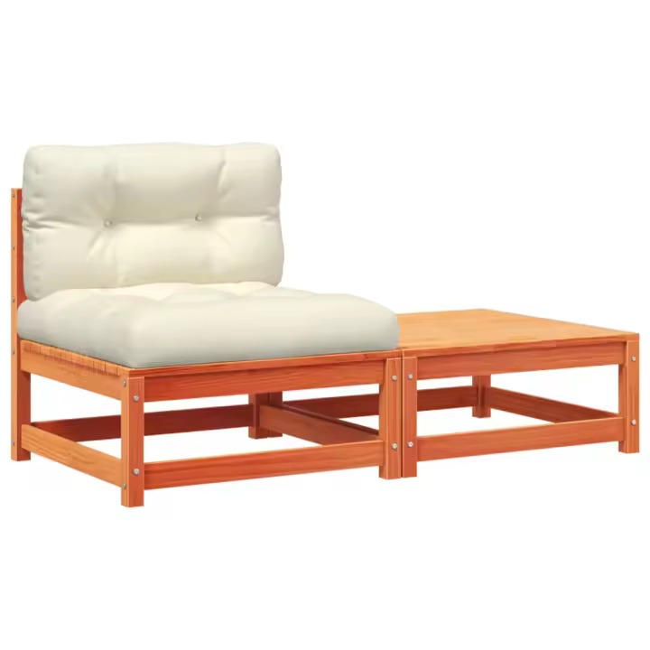 Vidaxl Sofá de Jardín Sin Reposabrazos con Cojines y Reposapiés Natural y Negro 140x70x67 Cm - 1