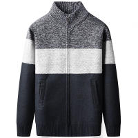 Chaqueta De Punto Gruesa Para Hombre Con Cuello Alto En Velours Estilo Casual Cierre De Cremallera Patchwork Invierno Suave Y Cálida - details 4