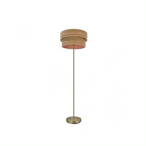 FABRILAMP Lámpara de Pie Doble Sonrisa Cuero/Madera Oscura 162x40x40 Cm - 1
