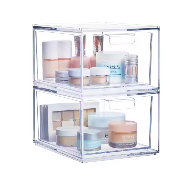 Cajones Organizadores de plástico transparent | Juego de 2 piezas | Organiza Cosméticos y artículos de belleza en el tocador - 1