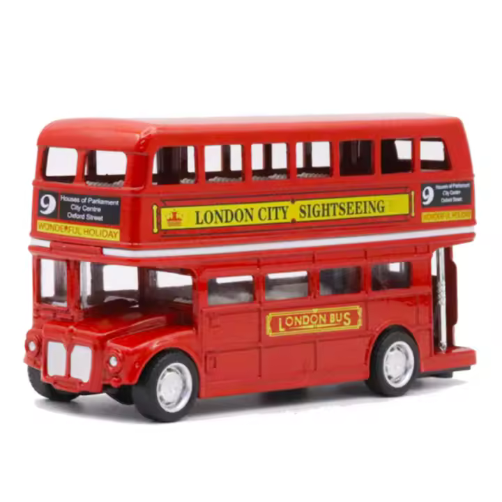 Modelo De Autobús De Doble Piso Británico Europeo 1:64 En Metal Para Niños Juguete De Simulación Con Retroceso Pull Back Decorativo Antiguo - 1