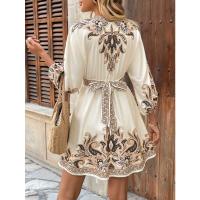 Vestido Casual De Mujer Con Cinturón Y Manga Media Estampado Comodidad Versatilidad Talla S-XXL Estilo Fit And Flare - details 3