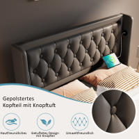 Cama de almacenamiento hidráulico de Material de PU Negro, Cabeza de Cama de almacenamiento with Carga USB type C, función LED de 3 lados (with colchón) - details 4