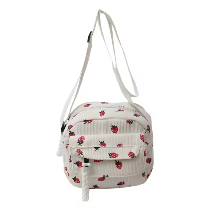 Bolso De Hombro Hermoso Con Patrón De Grama Y Pista De Fresas Bolso Bandolera Casual Para Mujer Maletín De Maquillaje Estudiante Con Múltiples Bolsillos - 1