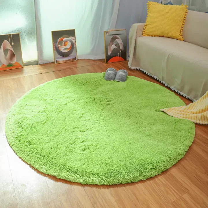 Alfombra Moderna para Sala De Estar, Alfombra Redonda Súper Suave para Dormitorio Terciopelo Mullido Alfombra Interior Suave Pelo Largo Cojín Decorativo para Silla Cojín para Sofá (Verde, 140x140cm)-Sunny - 1