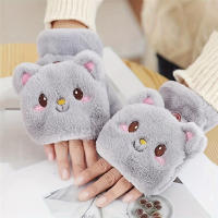 Guantes De Piel De Conejo Y Gato Para Mujer Guantes De Invierno De Plush Cálidos Y Suaves Medio Dedo Flexibles Y Gruesos - details 16