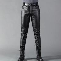 Pantalones De Cuero Para Hombre Corte Fino Ajustado Elasticidad Moda Pantalones De Motociclista Para Noche Club Fiesta Y Danza - details 0