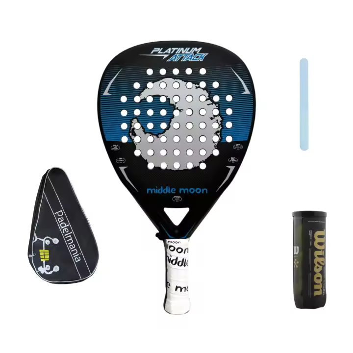 Pala de Pádel Middle Moon Platinum Attack + Funda Pádel Manía + Protector Transparente + Bote de Pelotas Wilson Premier - 1