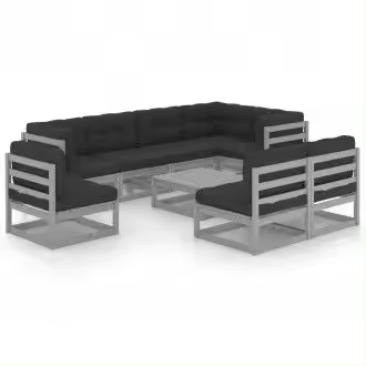 VIDAXL 3076681 conjunto de muebles fabricado en madera de pino en color gris con cojines antracita vida xl - 1
