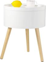 STARLEY-Mesita de Noche Mesitas de café Mesa de Centro Mesa Auxiliar con Compartimento de Almacenamiento, Patas de Madera MDF 38x38x48,5cm Blanco - details 4