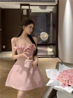 Vestido De Fiesta Mini Rosa Princesa Estilo Francés Con Flores 3D Y Tirantes Spaghetti Para Mujer Vestido Tutú Dulce De Verano - details 5
