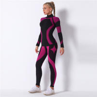 SSITO Conjunto Deportivo de manga Larga para Mujer, traje de Yoga, ropa de Cuello alto para Gimnasio, Top Short de Fitness, Leggings sin costura de DOT in Rayas, Nuevo, 2 Unidades/Set - details 4