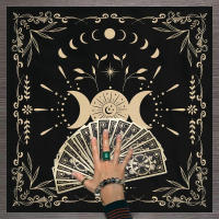Mantel De Tela Para Cartas De Tarot 1pc Decoración De Juego De Cartas Pagan Con Fases De Luna Y Flores Estilo Pagan Para Atril Y Brujería - details 5