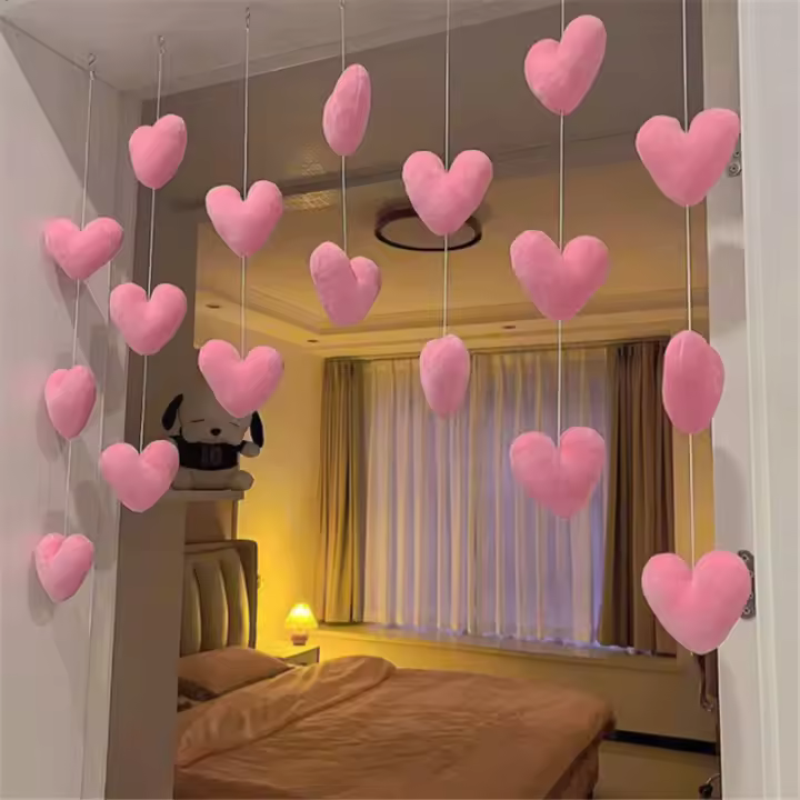 Cortina De Corazón Rosa Para Niñas Decoración De Habitación Cortina Divisoria Con Borlas Y Diamantes Para Sala De Estar Moderna Cortina Translúcida De Poliéster - 1